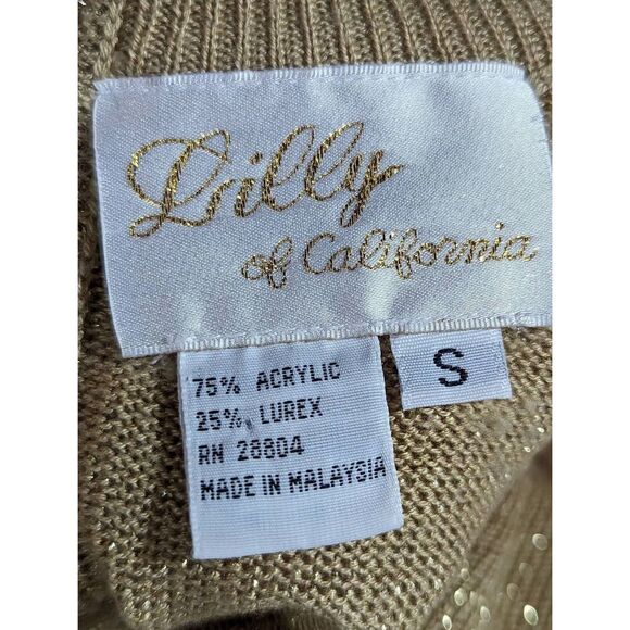 Vintage Lilly Of California Women's Gold Metallic ZipBack Pullover Sweater Small - Picture 4 of 5